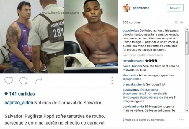 PopÃ³ desabafa em rede social apÃ³s sofrer tentativa de assalto em Salvador (Foto: ReproduÃ§Ã£o/Instagram)