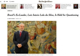 O cumprimento de mandado de conduÃ§Ã£o coercitiva de Lula na Lava Jato Ã© destaque no New York Times (Foto: ReproduÃ§Ã£o/NYT)