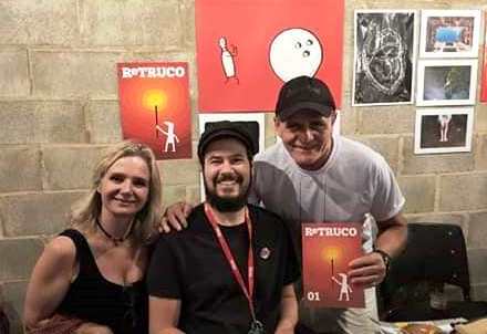 A escritora Sheila Ferreira e os cartunistas Rafael Corrêa e Ediel