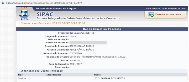 Reprodução do sistema da UFS