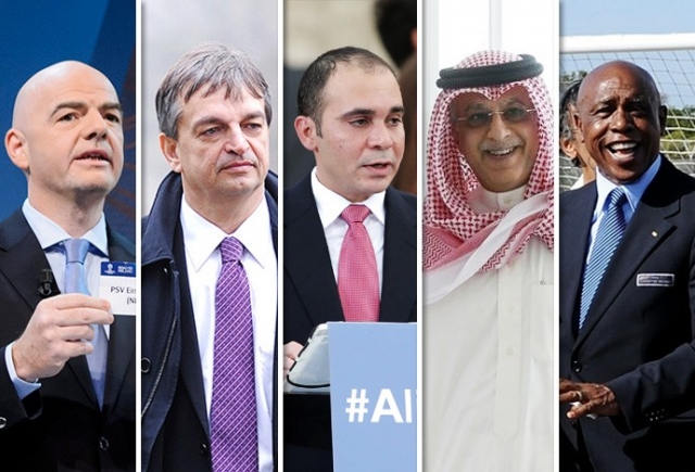 Infantino, Champagne, Bin Al-Hussein, Ibrahim Al-Khalifa e Sexwale: os cinco candidatos (Foto: GloboEsporte.com)