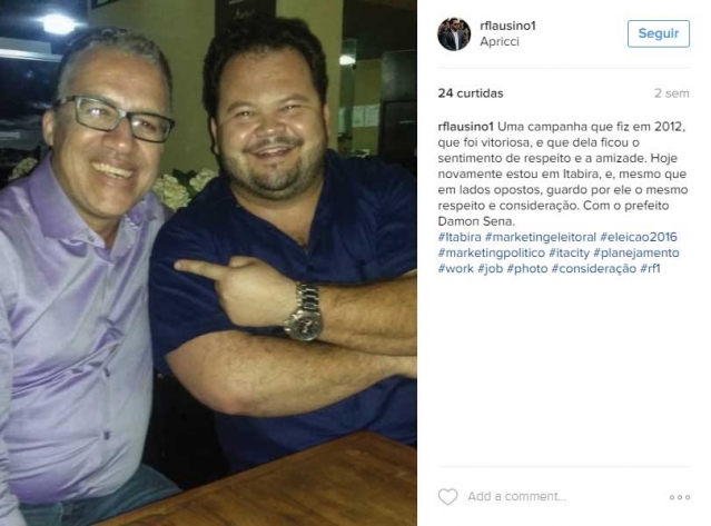 O marqueteiro de Talmo publicou a foto junto com Damon em seu instagram e encheu o prefeito de elogios (Foto: ReproduÃƒÆ’Ã‚Â§ÃƒÆ’Ã‚Â£o)