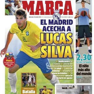 Lucas Silva estamparÃ¡ a capa do jornal desta quarta-feira (Foto: ReproduÃ§Ã£o \MARCA)