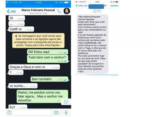 A jovem revelou a suposta troca de mensagens com o deputado federal Pastor Marco Feliciano no WhatsApp (foto: Facebook/Jornalismo Wando/ReproduÃ§Ã£o)